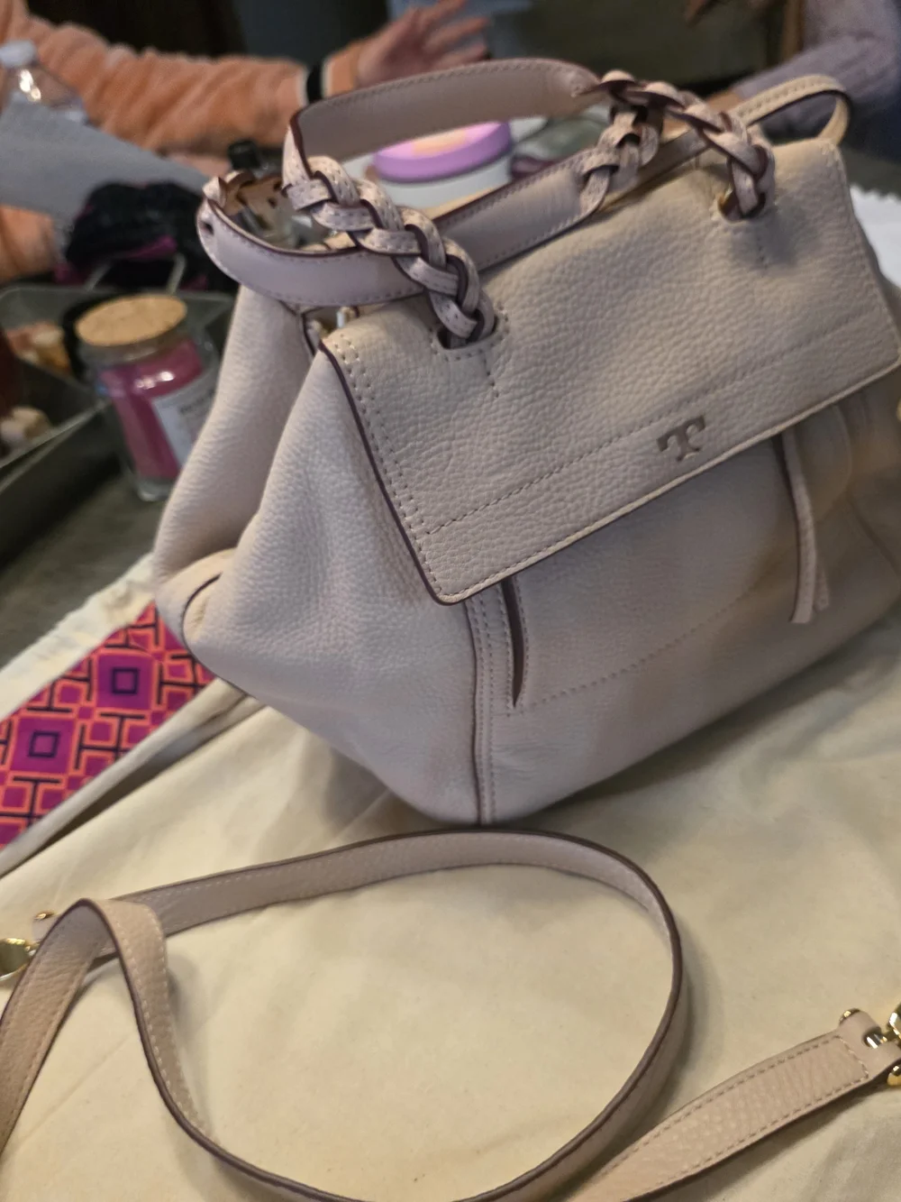 Tory Burch Blush Leather Tote with Braided Handles